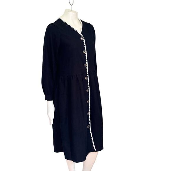 JINCHAN Corduroy Dress Black Long sleeve Button front Crochet lace trim SZ 8 - Picture 4 of 10